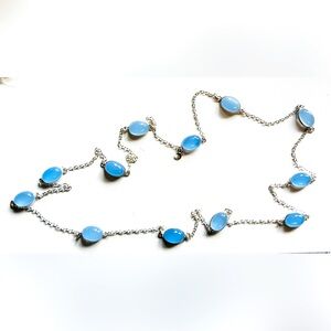 Blue Opal and 925 Silver 36 Inch Necklace